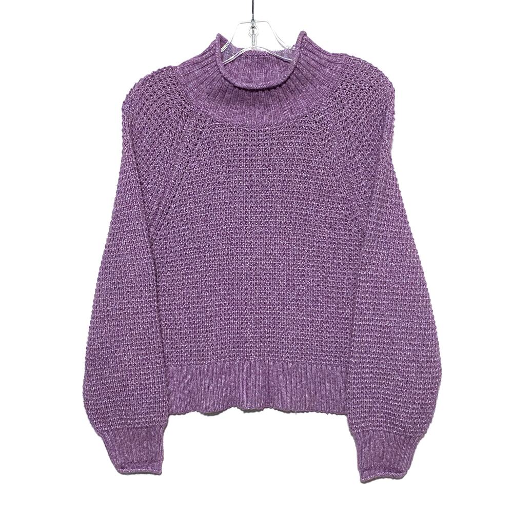 American Eagle Purple Oversized Mock Neck Sweater Womens M Open Knit Cozy Boho